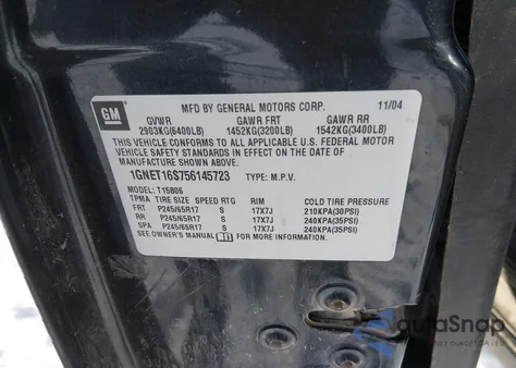 2005 Chevrolet Trailblazer Ext Lt from USA, damaged, VIN 1GNET16S756145723